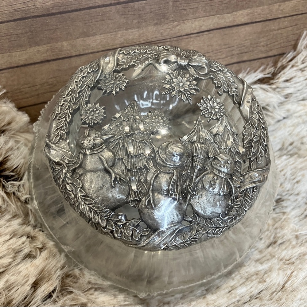 NEW 1996 Rawcliffe Pewter Potpourri glass Jar Snowman Winter Lid Trinket